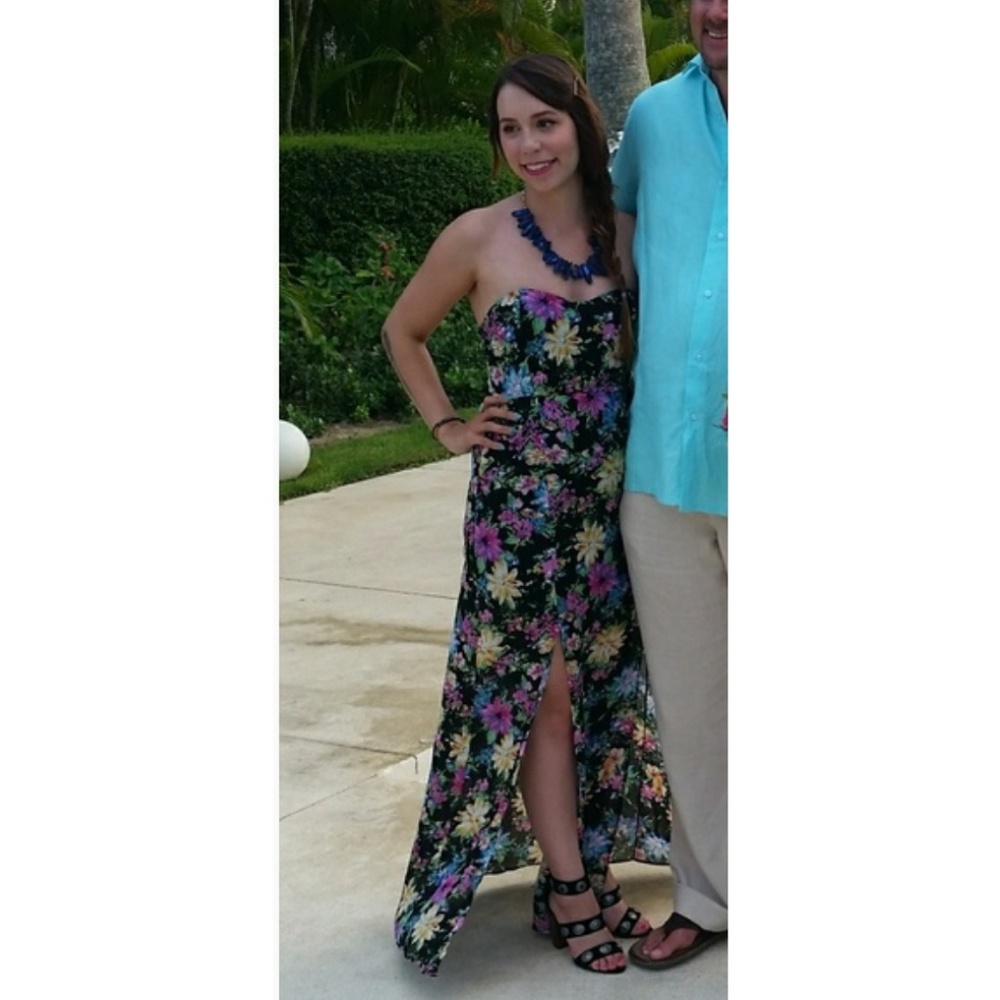 REVERSE double slit floral dress- in BLACK